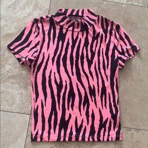 Neon Pink Zebra Print High Neck Shirt